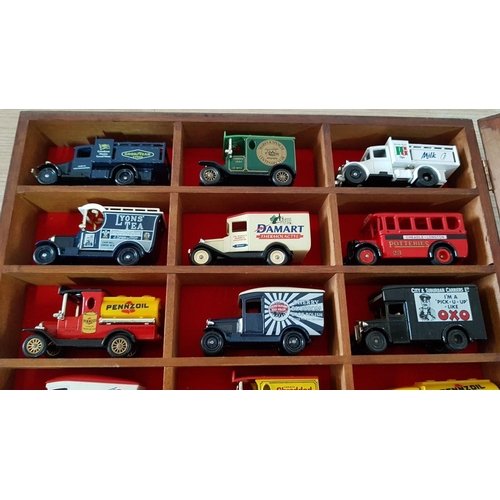 13 - Glazed Display Wall Hanging Case Containing 15 x Lledo Die Cast Scale Models, (Approx. 33 x 29 x 5cm... 