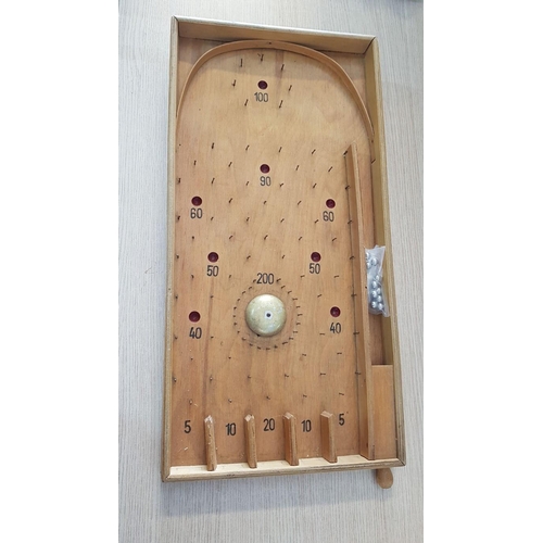 19 - Vintage Bagatelle Board Game with 10 x Balls, (Approx. 60 x 30cm)