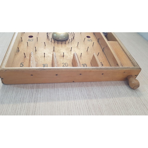 19 - Vintage Bagatelle Board Game with 10 x Balls, (Approx. 60 x 30cm)