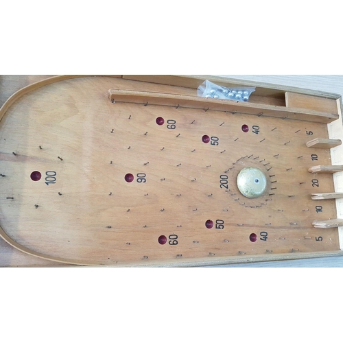 19 - Vintage Bagatelle Board Game with 10 x Balls, (Approx. 60 x 30cm)