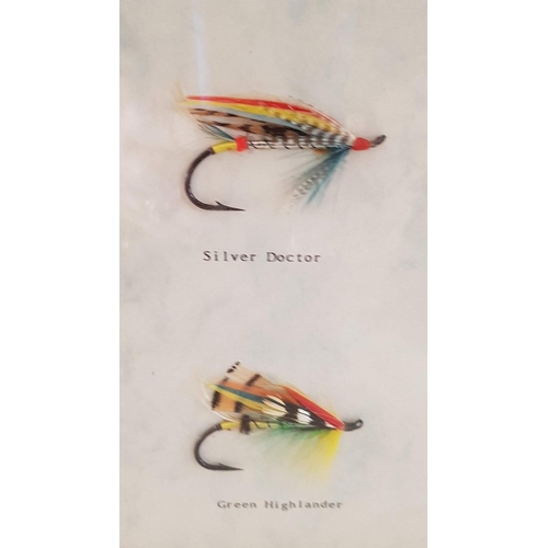 22 - Wall Mounted Framed & Glazed Display of Traditional Scottish Salmon Flies (History on Reverse), (App... 