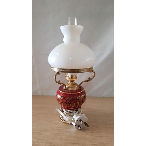 24 - Italian Porcelain Electric Oil Lamp, White Shade and Funnel, (Approx. 37 x 16cm Overall), * Basic Te... 