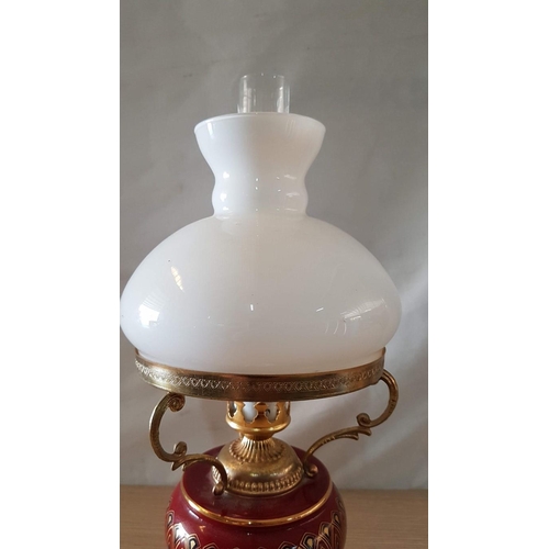 24 - Italian Porcelain Electric Oil Lamp, White Shade and Funnel, (Approx. 37 x 16cm Overall), * Basic Te... 