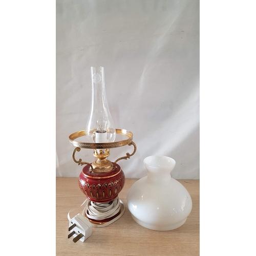 24 - Italian Porcelain Electric Oil Lamp, White Shade and Funnel, (Approx. 37 x 16cm Overall), * Basic Te... 