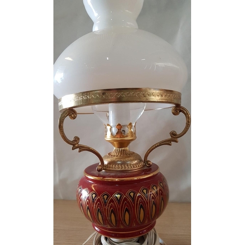 24 - Italian Porcelain Electric Oil Lamp, White Shade and Funnel, (Approx. 37 x 16cm Overall), * Basic Te... 