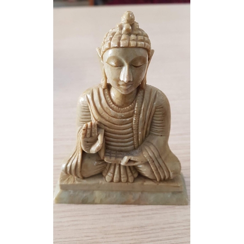 26 - Ceramic Buddha (20cm), with Lotus Blossom Tea Light Holder, Stone Buddha (12cm) and 2 x Resin (11-12... 