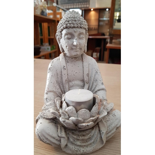 26 - Ceramic Buddha (20cm), with Lotus Blossom Tea Light Holder, Stone Buddha (12cm) and 2 x Resin (11-12... 