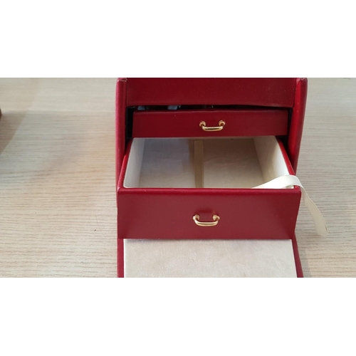 31 - Red Jewellery Box with Drawers and Mirror, (Approx. 16 x 16 x 15cm), Plus Contents! Together with Re... 