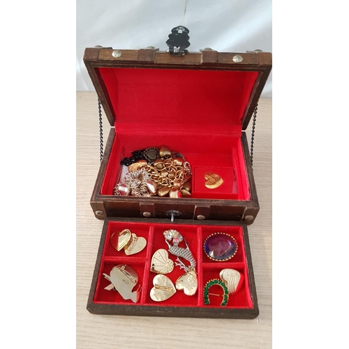 31 - Red Jewellery Box with Drawers and Mirror, (Approx. 16 x 16 x 15cm), Plus Contents! Together with Re... 