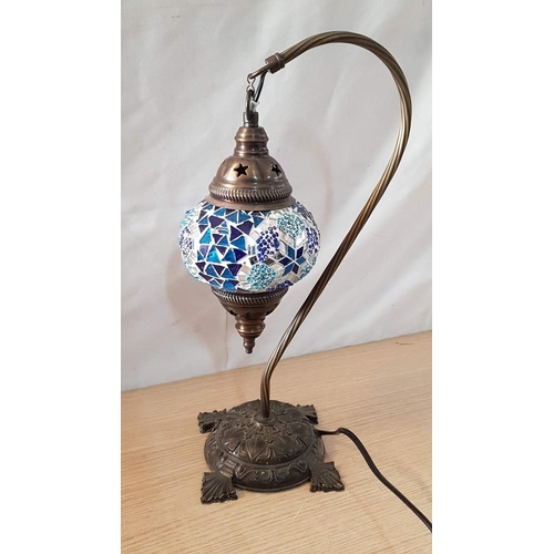 35 - Dark Blue Moroccan Mosaic Glass Table Lamp, (Approx. H: 39cm), * Basic Test and Working *