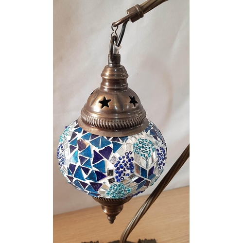 35 - Dark Blue Moroccan Mosaic Glass Table Lamp, (Approx. H: 39cm), * Basic Test and Working *