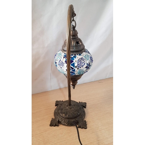 35 - Dark Blue Moroccan Mosaic Glass Table Lamp, (Approx. H: 39cm), * Basic Test and Working *