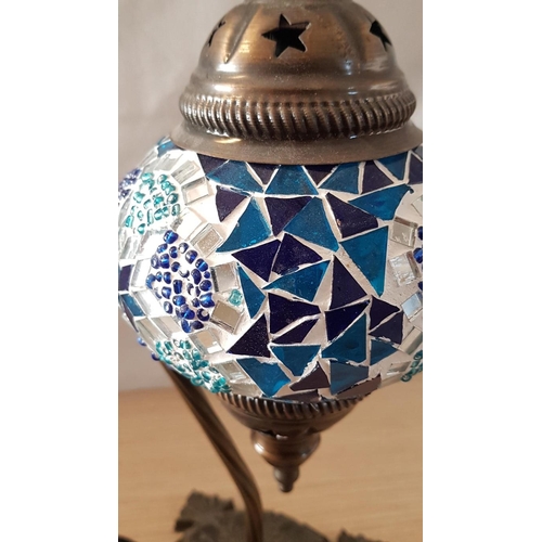 35 - Dark Blue Moroccan Mosaic Glass Table Lamp, (Approx. H: 39cm), * Basic Test and Working *