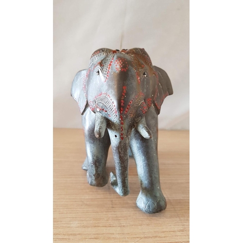 39 - Heavy Metal (Possibly Bronze) Elephant Decorated with 'Jewels', (Approx. 15 x 11 x 20cm)