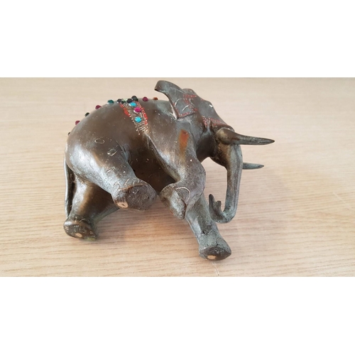 39 - Heavy Metal (Possibly Bronze) Elephant Decorated with 'Jewels', (Approx. 15 x 11 x 20cm)