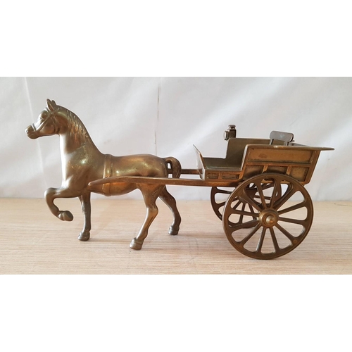 40 - Heavy Brass Horse and Trap, (Approx. 27 x 14cm Overall), Plus Brass Rocking Chair, (Approx. 16 x 10c... 