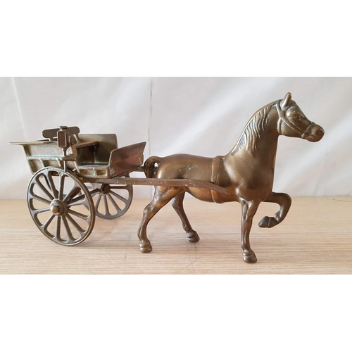 40 - Heavy Brass Horse and Trap, (Approx. 27 x 14cm Overall), Plus Brass Rocking Chair, (Approx. 16 x 10c... 