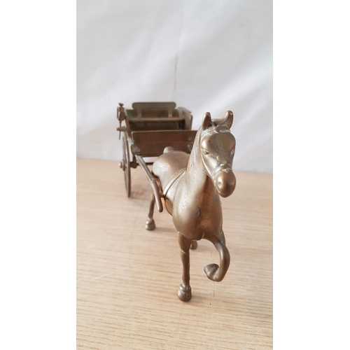 40 - Heavy Brass Horse and Trap, (Approx. 27 x 14cm Overall), Plus Brass Rocking Chair, (Approx. 16 x 10c... 