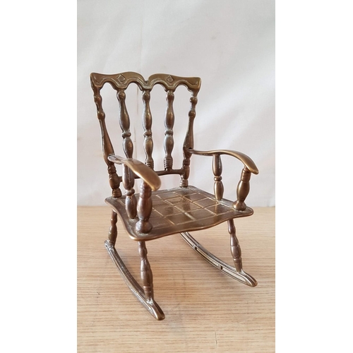 40 - Heavy Brass Horse and Trap, (Approx. 27 x 14cm Overall), Plus Brass Rocking Chair, (Approx. 16 x 10c... 