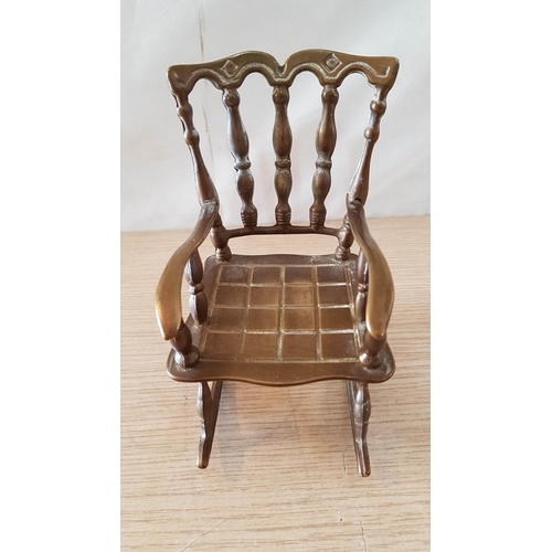 40 - Heavy Brass Horse and Trap, (Approx. 27 x 14cm Overall), Plus Brass Rocking Chair, (Approx. 16 x 10c... 