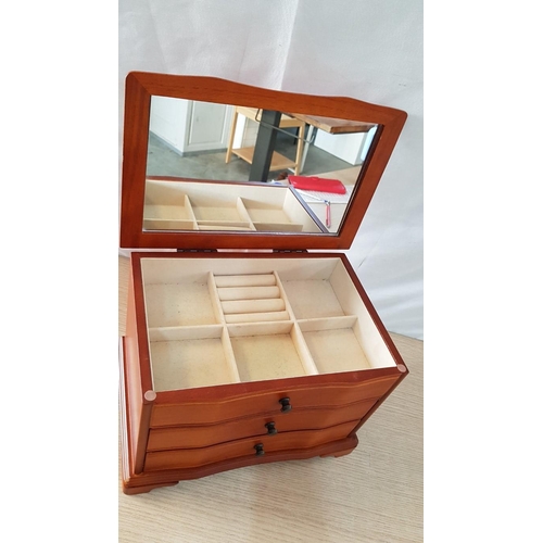 45 - Mirrored Wooden Jewellery Box with 2 Drawers, (Approx. 29 x 22 x 20cm)