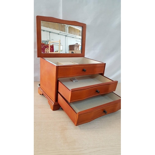 45 - Mirrored Wooden Jewellery Box with 2 Drawers, (Approx. 29 x 22 x 20cm)