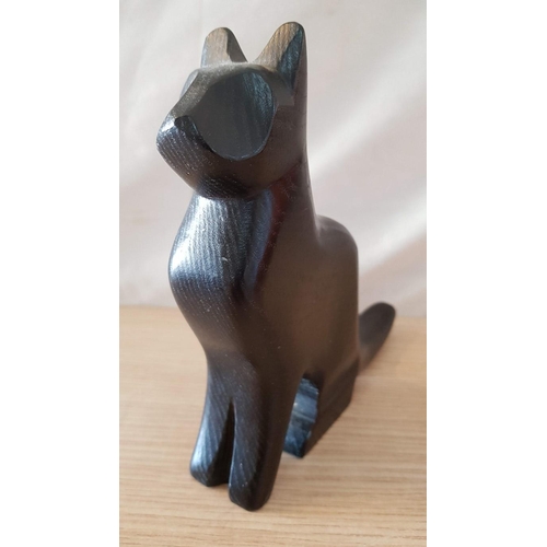 49 - 3 x Wooden Cat Ornaments; Black Ash, (Approx. 12 x 15cm - 17 x 18cm), (3)