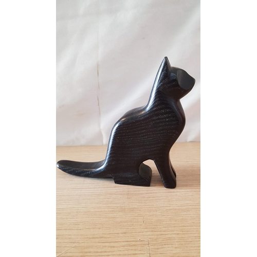 49 - 3 x Wooden Cat Ornaments; Black Ash, (Approx. 12 x 15cm - 17 x 18cm), (3)