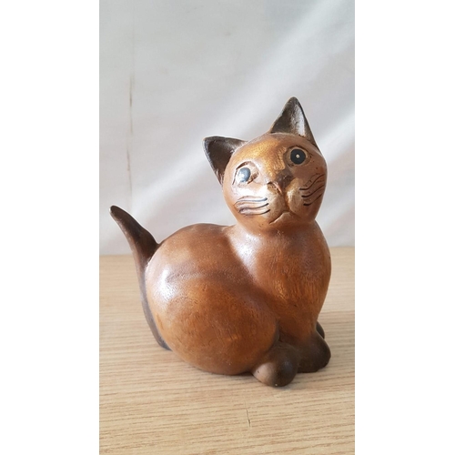 49 - 3 x Wooden Cat Ornaments; Black Ash, (Approx. 12 x 15cm - 17 x 18cm), (3)