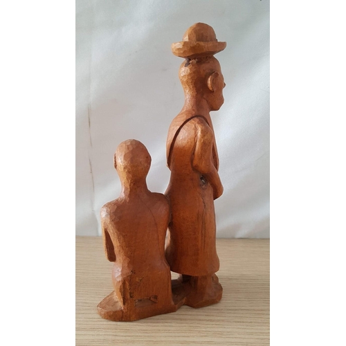 50 - Naive Wood Carving of South American Family, (Approx. 24 x 11cm)