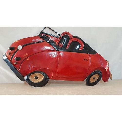 51 - Metal Wall Art, Dark Red Convertible VW Beetle, (Approx. 70 x 39cm)