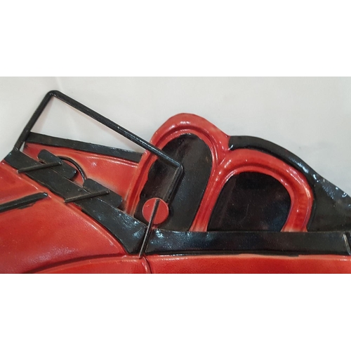 51 - Metal Wall Art, Dark Red Convertible VW Beetle, (Approx. 70 x 39cm)