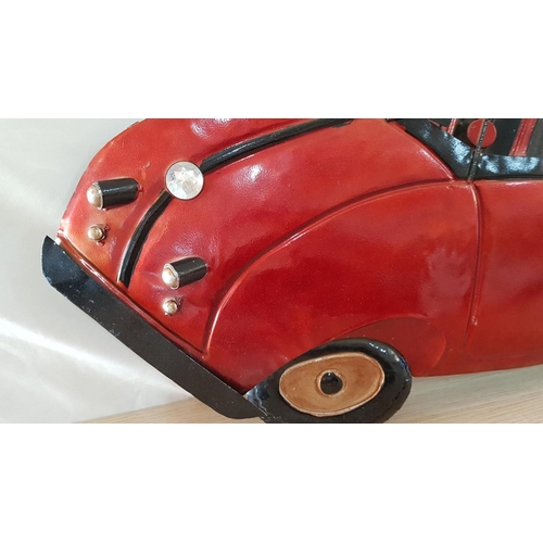 51 - Metal Wall Art, Dark Red Convertible VW Beetle, (Approx. 70 x 39cm)