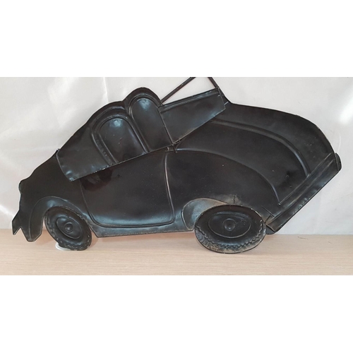 51 - Metal Wall Art, Dark Red Convertible VW Beetle, (Approx. 70 x 39cm)