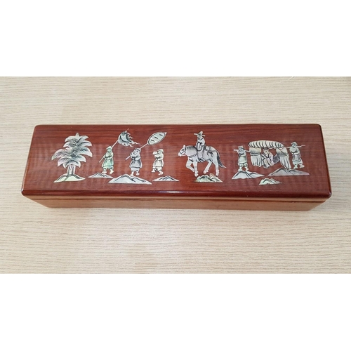 59 - Inlaid Wooden Box Containing Chopsticks and Rests (Approx. 29 x 7 x 5cm), Together with Another Boxe... 