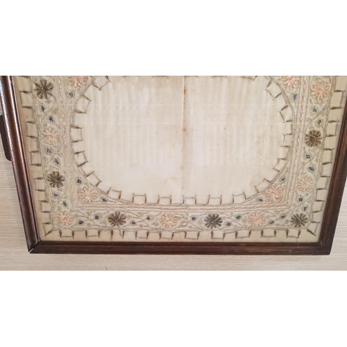 65 - Heavy Glazed Wooden Tray with Victorian Bead and Embroidery Work Insert, (Approx. 60 x 45cm)