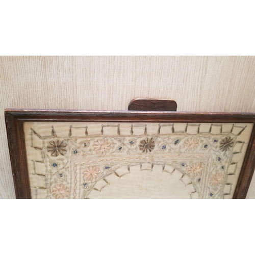 65 - Heavy Glazed Wooden Tray with Victorian Bead and Embroidery Work Insert, (Approx. 60 x 45cm)