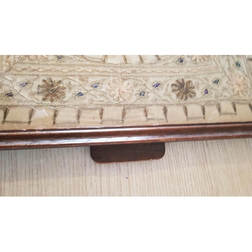 65 - Heavy Glazed Wooden Tray with Victorian Bead and Embroidery Work Insert, (Approx. 60 x 45cm)