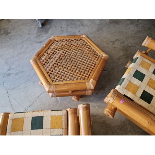 102 - Bamboo Garden / Patio Set; Pair of Large Chunky Elephant Bamboo Arm Chairs with Seat & Back Cushions... 