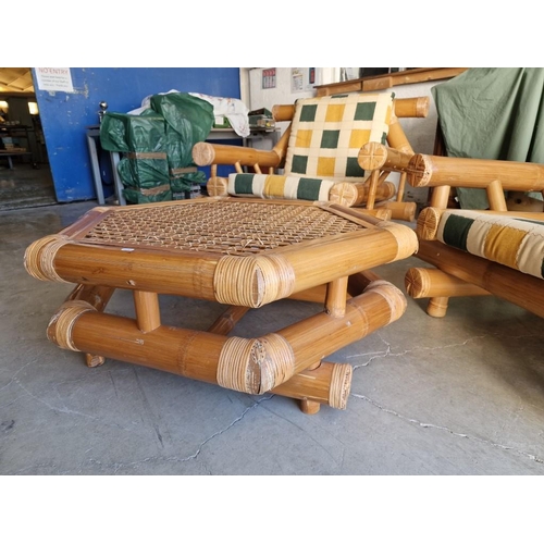 102 - Bamboo Garden / Patio Set; Pair of Large Chunky Elephant Bamboo Arm Chairs with Seat & Back Cushions... 