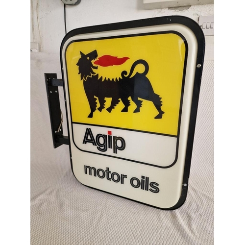 103 - Vintage Double Sided 'Agip Motor Oils' Wall Hanging Illuminated Sign, (Untested), (Approx. H: 63, W:... 