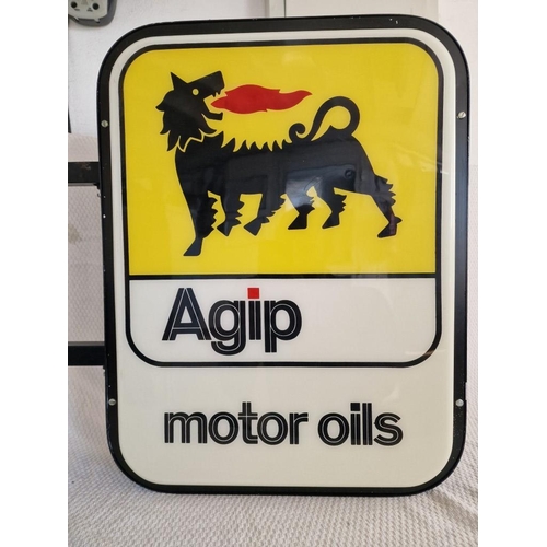 103 - Vintage Double Sided 'Agip Motor Oils' Wall Hanging Illuminated Sign, (Untested), (Approx. H: 63, W:... 