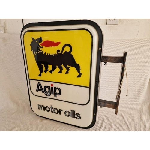 103 - Vintage Double Sided 'Agip Motor Oils' Wall Hanging Illuminated Sign, (Untested), (Approx. H: 63, W:... 