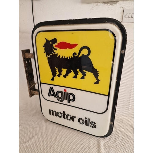 104 - Vintage Double Sided 'Agip Motor Oils' Wall Hanging Illuminated Sign, (Untested), (Approx. H: 63, W:... 