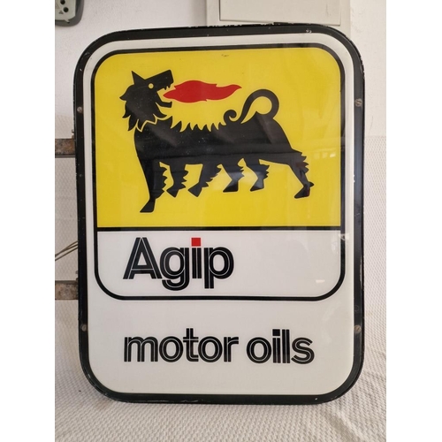 104 - Vintage Double Sided 'Agip Motor Oils' Wall Hanging Illuminated Sign, (Untested), (Approx. H: 63, W:... 