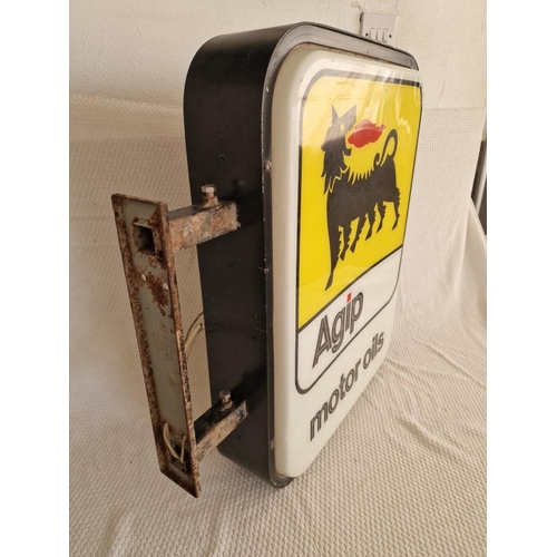 104 - Vintage Double Sided 'Agip Motor Oils' Wall Hanging Illuminated Sign, (Untested), (Approx. H: 63, W:... 