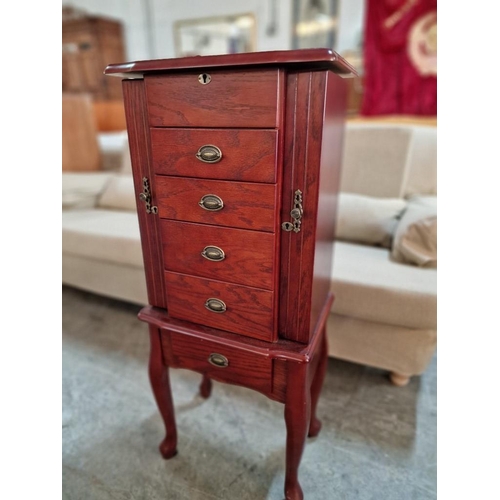 118 - 'Thomas Pacconi Classics' Queen Anne Style Jewellry Armoire; Dark Cherry Wood Free Standing Jeweller... 