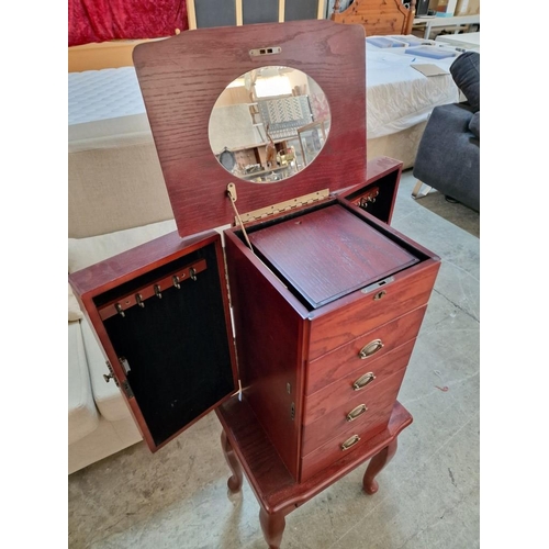 118 - 'Thomas Pacconi Classics' Queen Anne Style Jewellry Armoire; Dark Cherry Wood Free Standing Jeweller... 