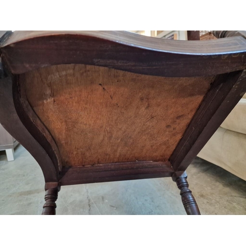 119 - Antique Wooden Corner Chair, Possibly Edwardian with Inlaid Curved Back Rest, Embroidered Padded Sea... 