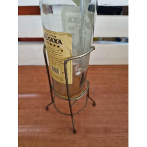 126 - Vintage / Early 3Ltr Bottle of Metaxa (Empty) with Pouring Spout, on Metal Stand, (Approx. H: 70cm)